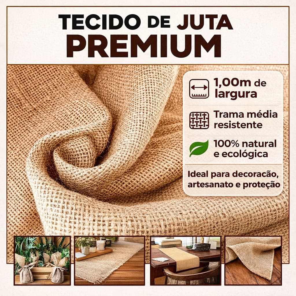 Tela de Juta 1m Tecido Natural Artesanato Decoração Patchwork