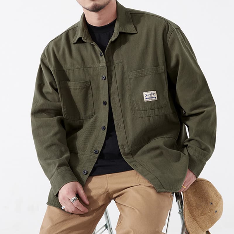 Roupa de trabalho masculina de algodão puro manga comprida camisa Casual masculina primavera outono solto na moda jaquet