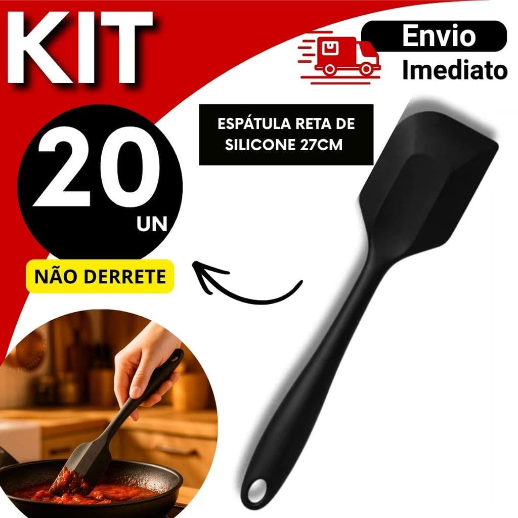 Espátula de Silicone 27cm Reta Kit 20 15 10 5 Unidades Resistente Alta Temperatura Cozinha