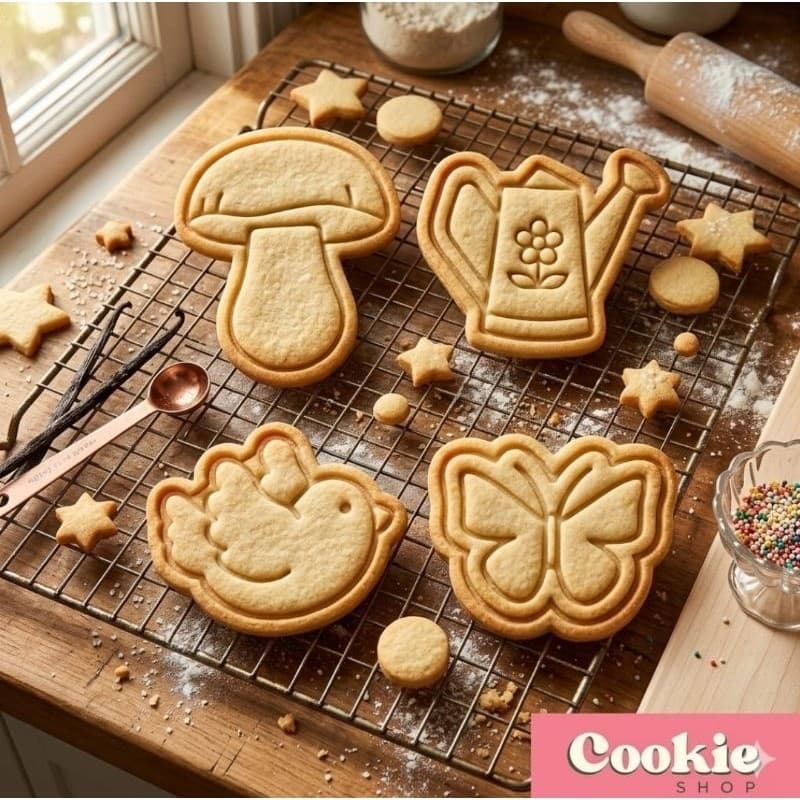 Kit Cortador + Carimbo de Biscoito Jardim Encantado, Massas, Doces e Pasta Americana