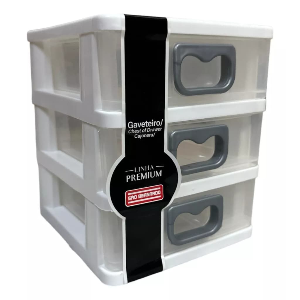 Gaveteiro de Mesa Branco com 3 Gavetas Multiuso GV-17 Plástico Resistente Organização Imperdível SB