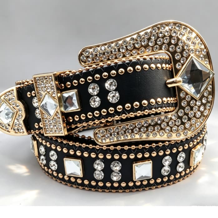 Cinto Country Normal em Strass Brilhos Ocidental Cowboy Tachas Blogueira Moda Dourado