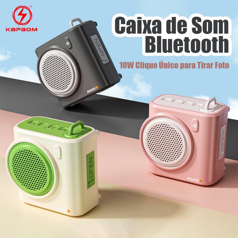 Caixa de Som Bluetooth Multifuncional, com gancho para transporte, função de tirar foto com um clique.