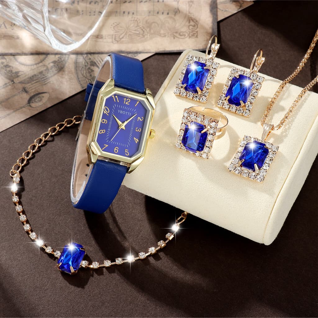 Novo estilo quadrado romano relógio gem pulseira conjunto cinto quadrado relógio + quadrado gem pulseira conjunto