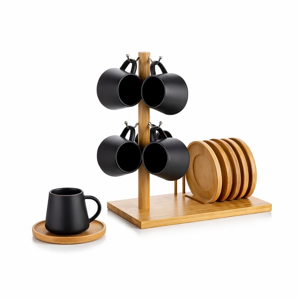Jogo 6 Xícaras p/Café 90ML com Pires e Suporte