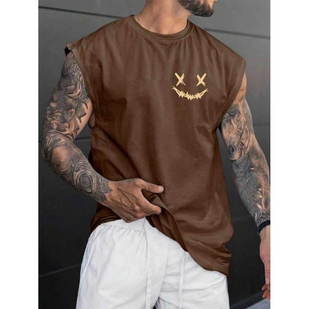 Regata Unissex Overside  Estampa Smile Algodão Premium Sem Manga