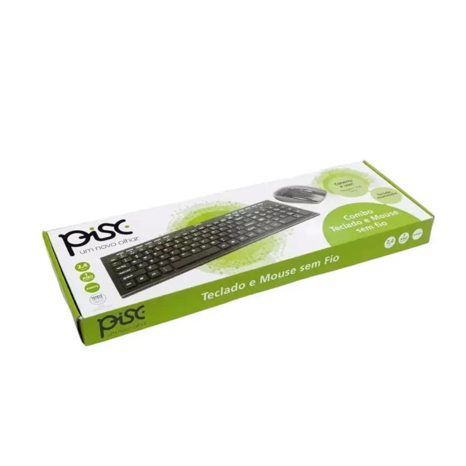KIT TECLADO + MOUSE S/FIO 2,4GHZ PISC
