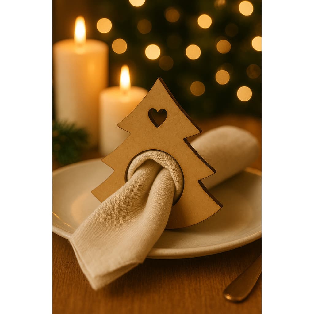 Porta Guardanapo Individual Anelado Árvore Natal - Mdf Cru - Kit Com 10 Unid. - Mesa Posta