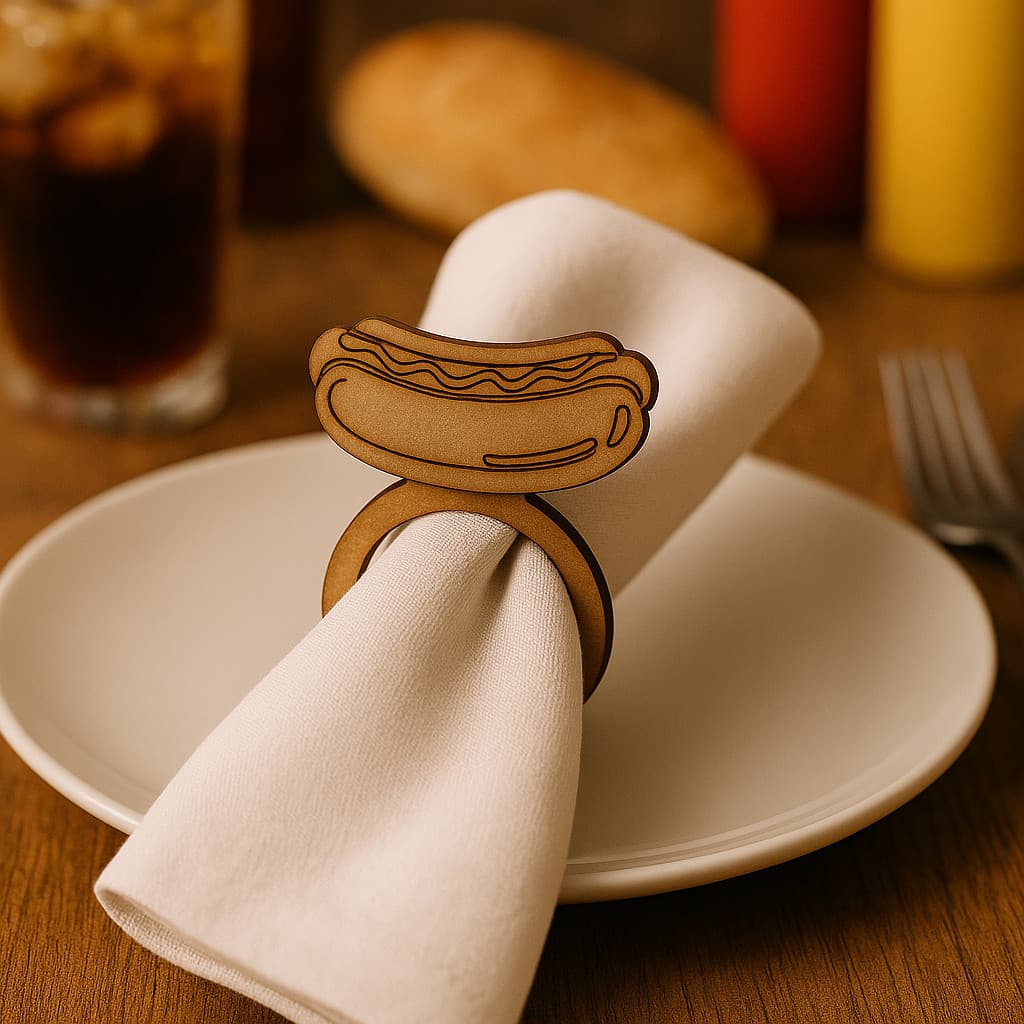 Porta Guardanapo Individual Anelado - Cachorro Quente - Mesa Posta - MDF 3mm - Kit Com 12 Unid.
