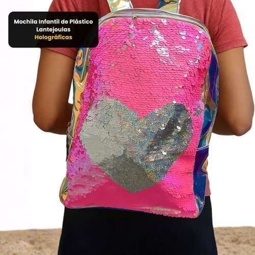 Mochila Infantl Plastica Lantejoulas Holograficas Brilho Escolares Resistente