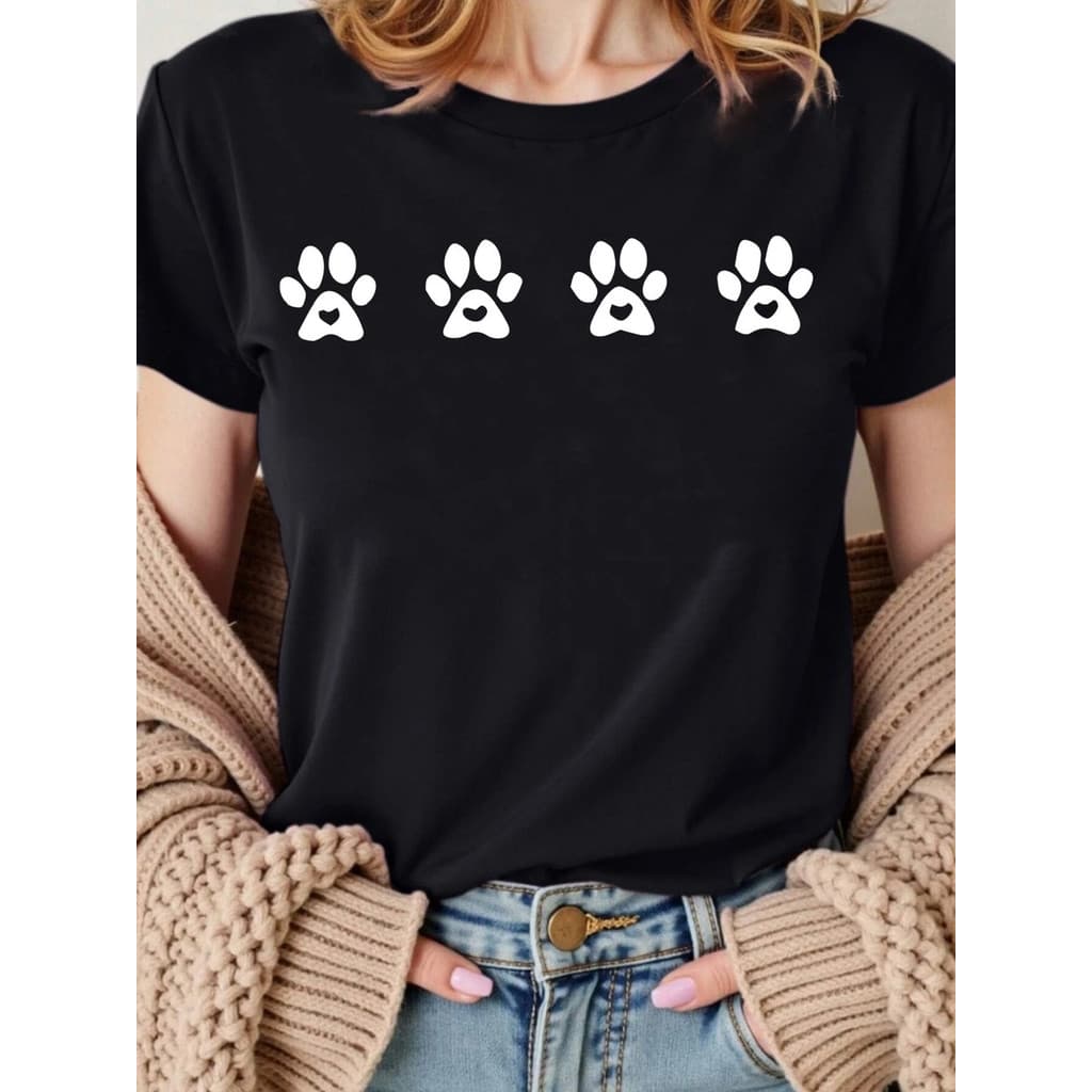 Camiseta Feminina Patinhas Cachorro 100% Algodao Premium