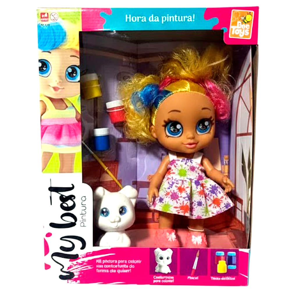 Boneca My Best Pintura  Bee Toys  com Cachorrinho para Colorir