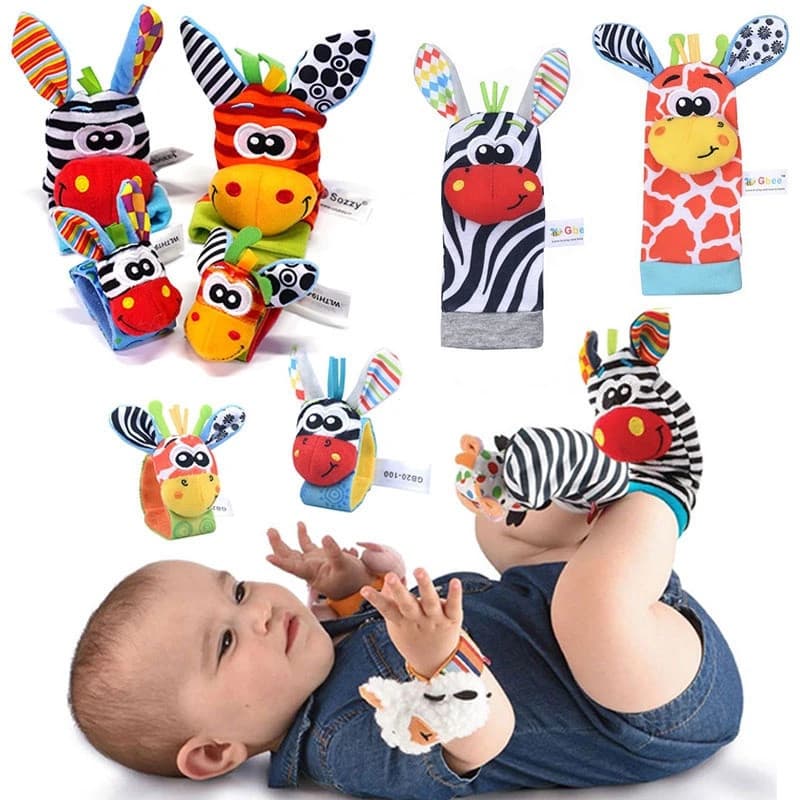 Kit de Meias E Pulseiras com Chocalhos para Bebês - 4 Peças