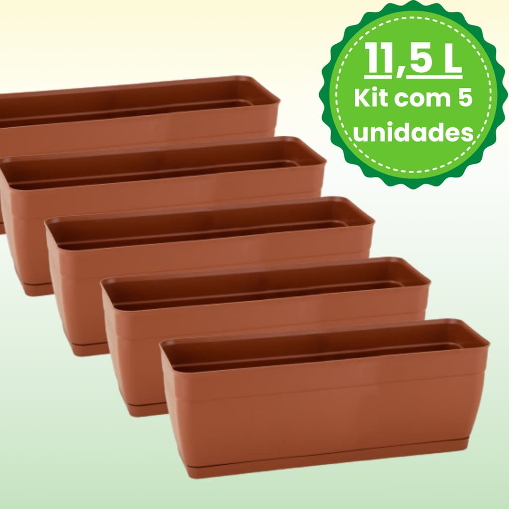 Kit 3 4 5 ou 6 Floreiras com Prato Jardineira Plástica Retangular 11,5 Litros Grande