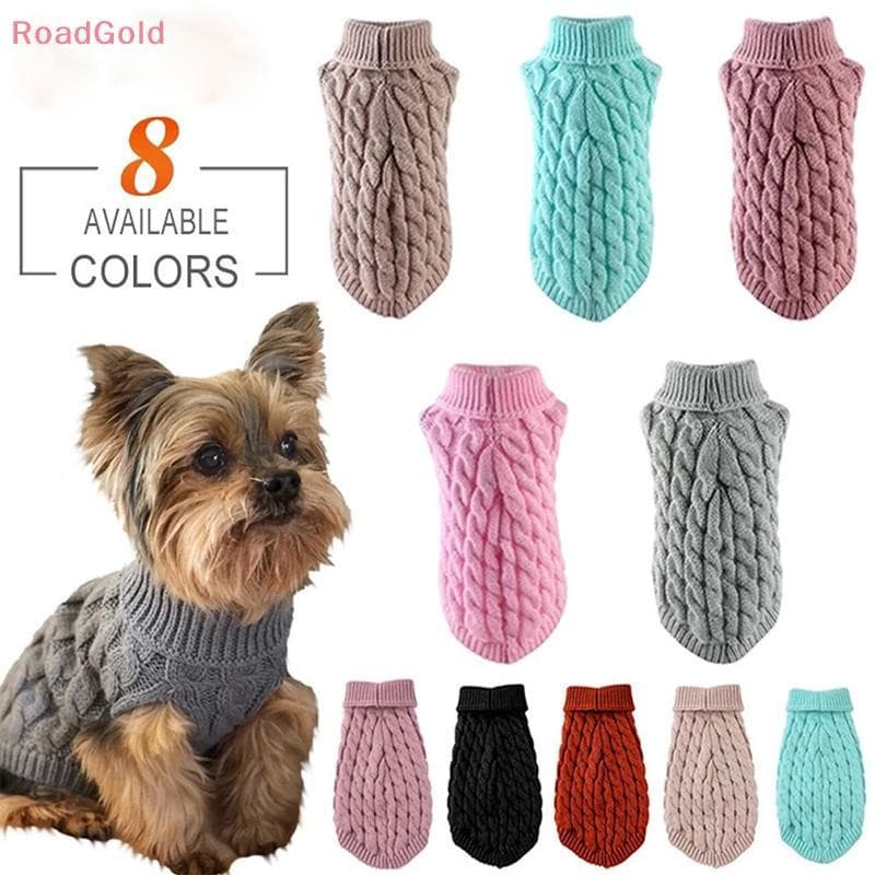 RoadGold Pet Dog Gola Alta Suéter Casaco Inverno Mais Quente Espessamento Pulôver Roupas Moda Cor Sólida Para Animais De