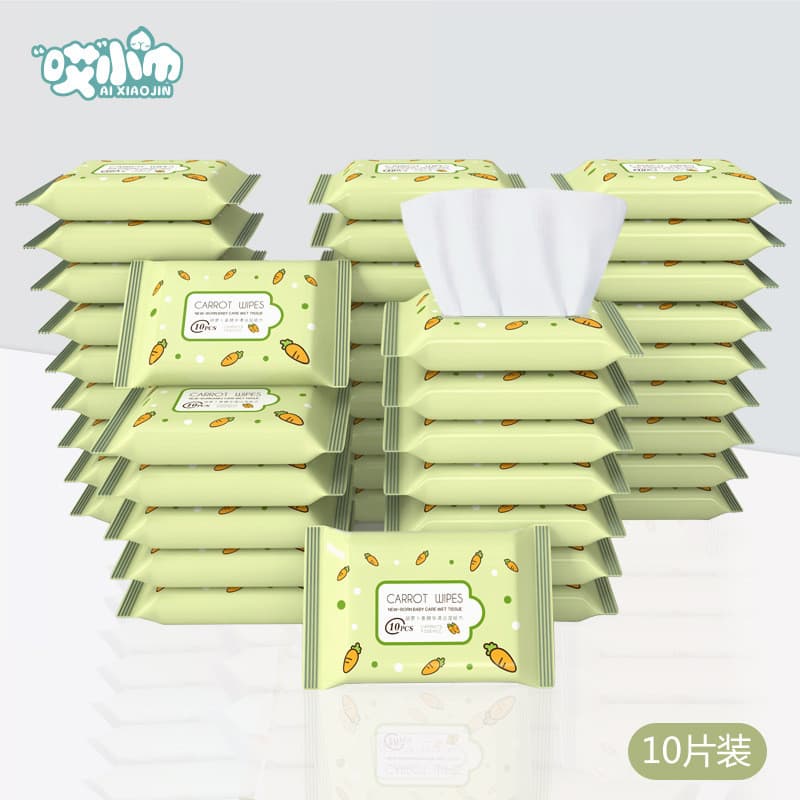 10 pacotes Mini lenços umedecidos infantis mão boca dedicado pequeno saco portátil lenços umedecidos removíveis toalhete