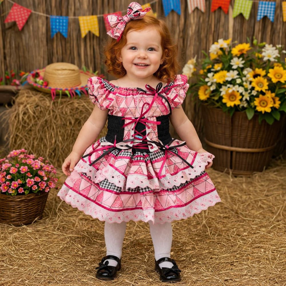 Vestido Feminino Festa Caipira Infantil Xadrez Junino Luxo