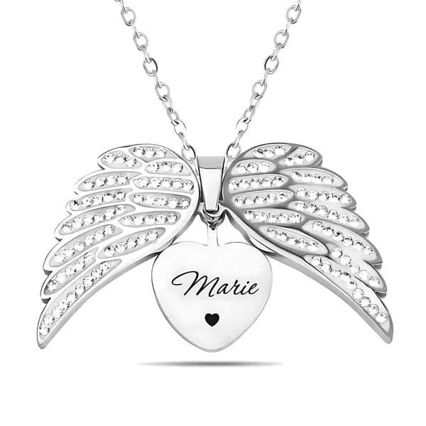 Colar Com Pingente De Coração Asas De Anjo Para Mulheres – Joias DIY Nome Gravado A Laser Personalizado