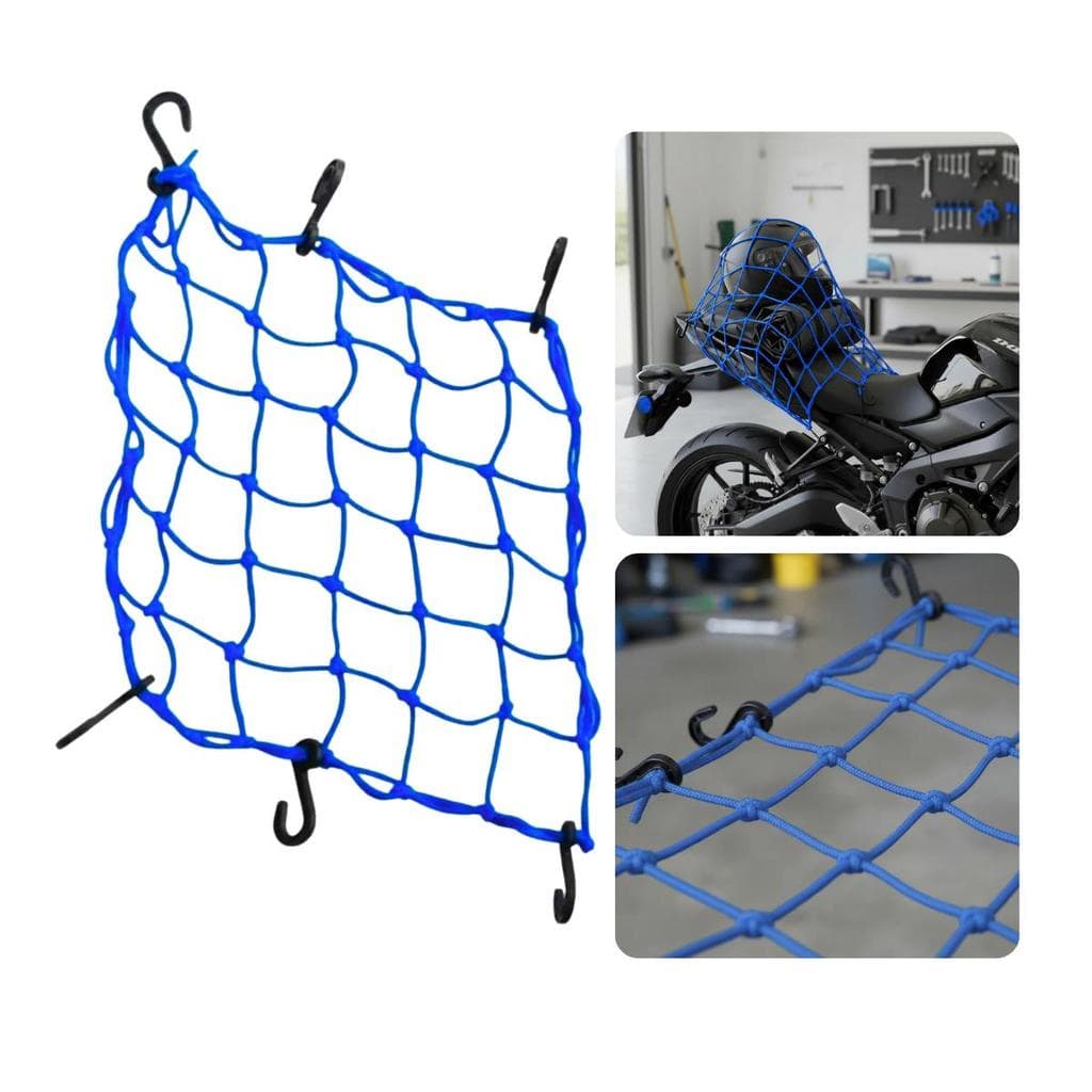 Rede Elástica Aranha Redinha 42X42 Moto Capacete Bagageiro Azul
