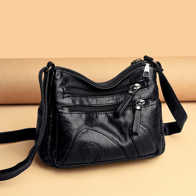 Couro macio pequeno saco feminino Crossbody 2023 novo estilo senhoras Multi-camada saco moda de um ombro mãe saco do tel