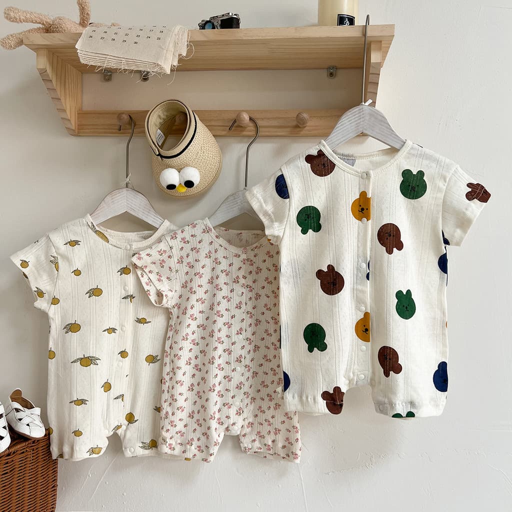 Coco mãe bebê curto escalada macacão de manga curta estilo fino roupas para casa botão aberto algodão puro bebê dos dese