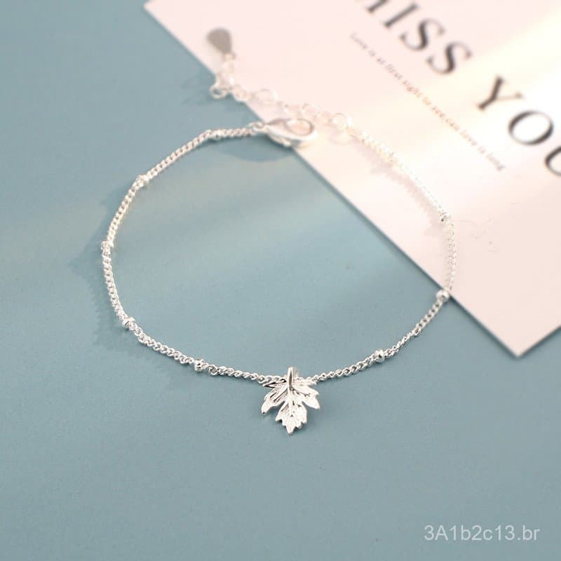 Pulseira de folha de bordo em prata esterlina s925 para mulheres, estilo coreano, simples e natural, design exclusivo pa