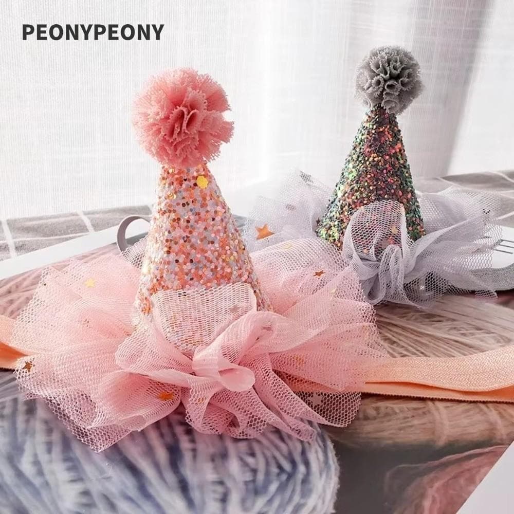 Chapéu De Aniversário PEONY , Faixa De Cabeça De Renda Colorida Com Glitter , Acessórios Para Cabelo , Grampo De Estrela
