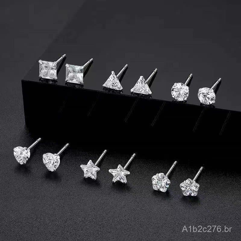 Brincos de prata pura 999 da Xishi Silversmith para homens e mulheres, brincos de zircônia para piercing de orelha, eleg