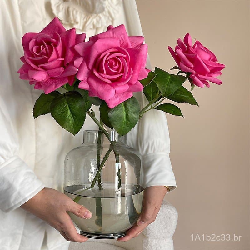 Flor artificial hidratante, buquê de rosas com efeito molhado de haste única, decoração para casa nova, casa e shopping,
