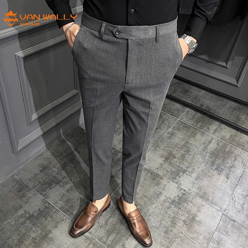 Primavera outono calças de luxo leves masculinas na moda versão coreana magro-ajuste tornozelo comprimento calças mascul