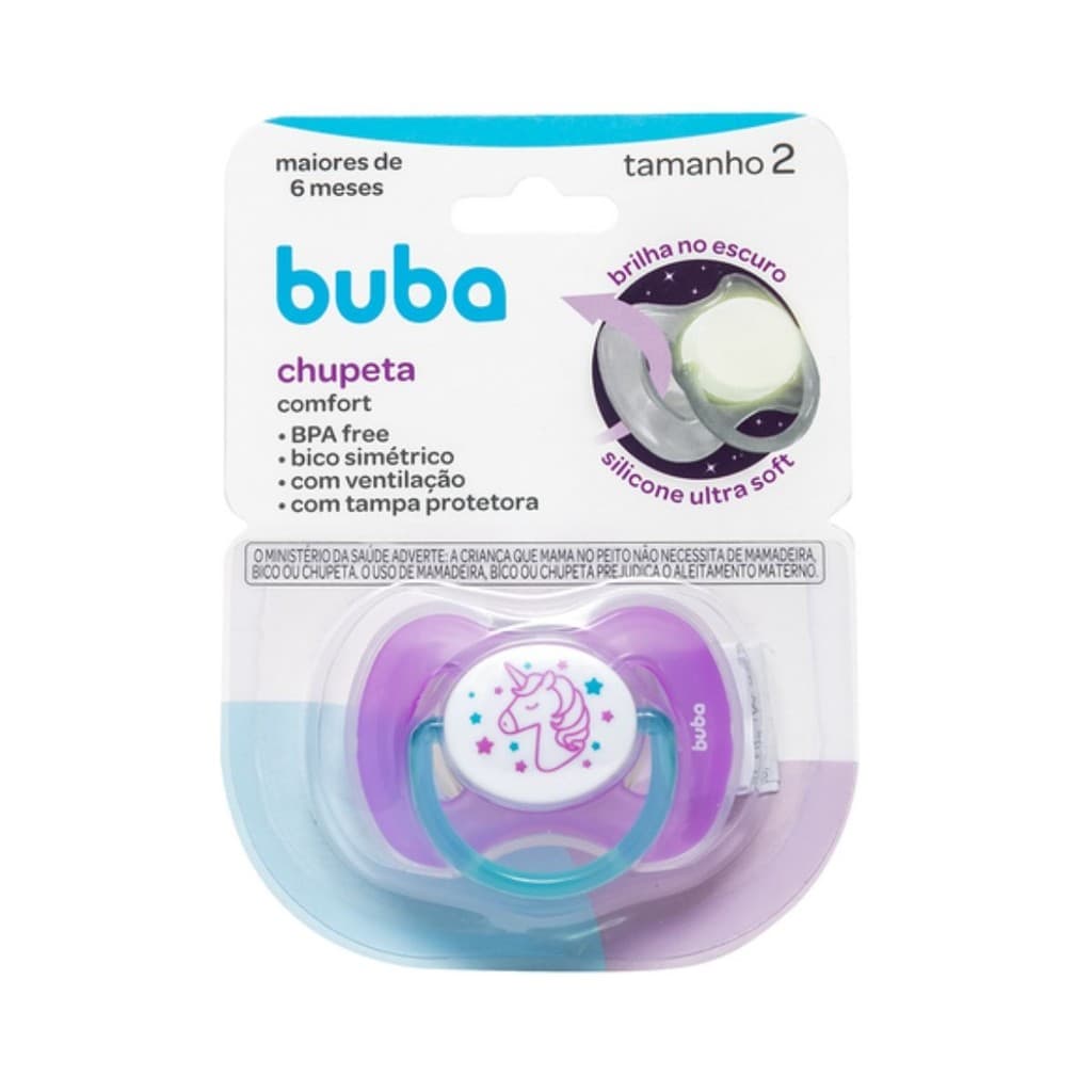 Chupeta Comfort Unicórnio Brilha no Escuro Tamanho 2 | Buba