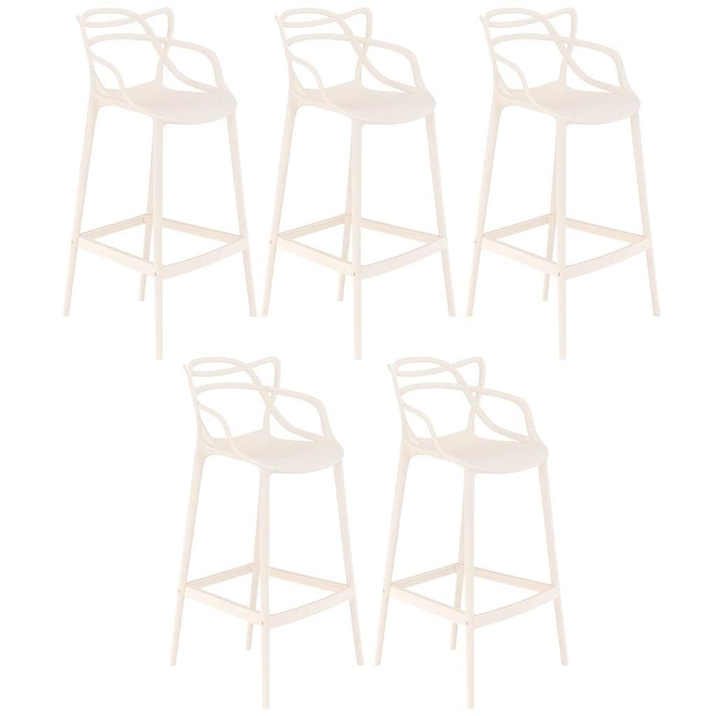 Kit 5 Banquetas alta para bancada Master Allegra em Polipropileno 78 cm - Creme