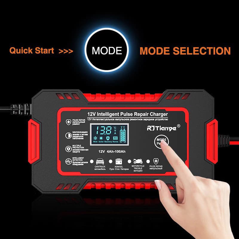 Carregador Inteligente De Bateria De Carro 12V Com Display Digital-Função De Reparo Automático E De Pulso-Envio Imediato