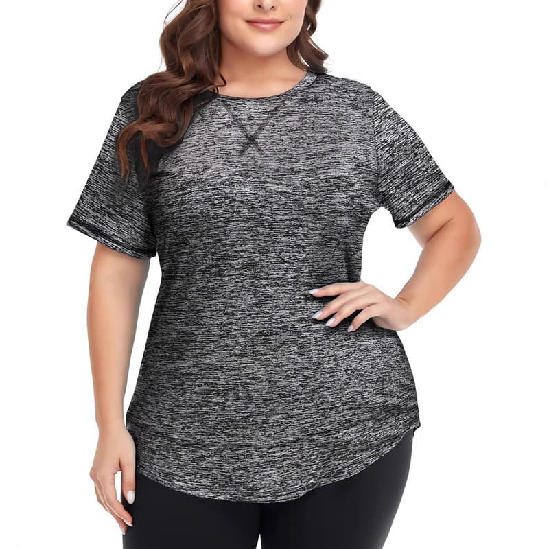 2025 Plus Size feminino verão esportes de manga curta legal camiseta Yoga Fitness secagem rápida catiônico topo