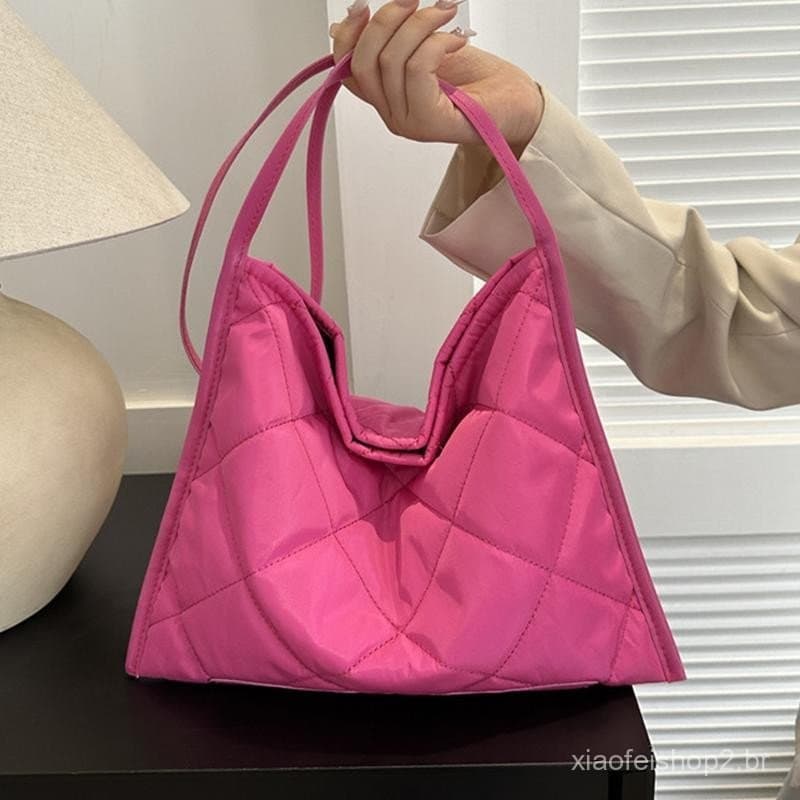[largeloohg] Sacolas Acolchoadas De Grande Capacidade Moda Romboide Xadrez Bolsas De Ombro Nas Axilas Casuais Inchadas P