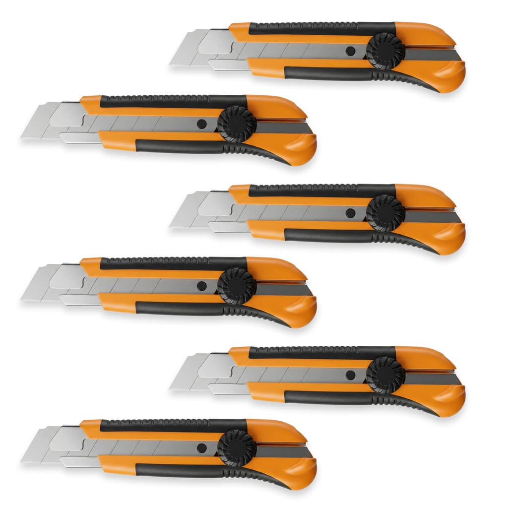 Estilete Profissional Seller EX-1100 Lâmina 25mm Extra Pesado com Trava de Segurança - Kit com 6