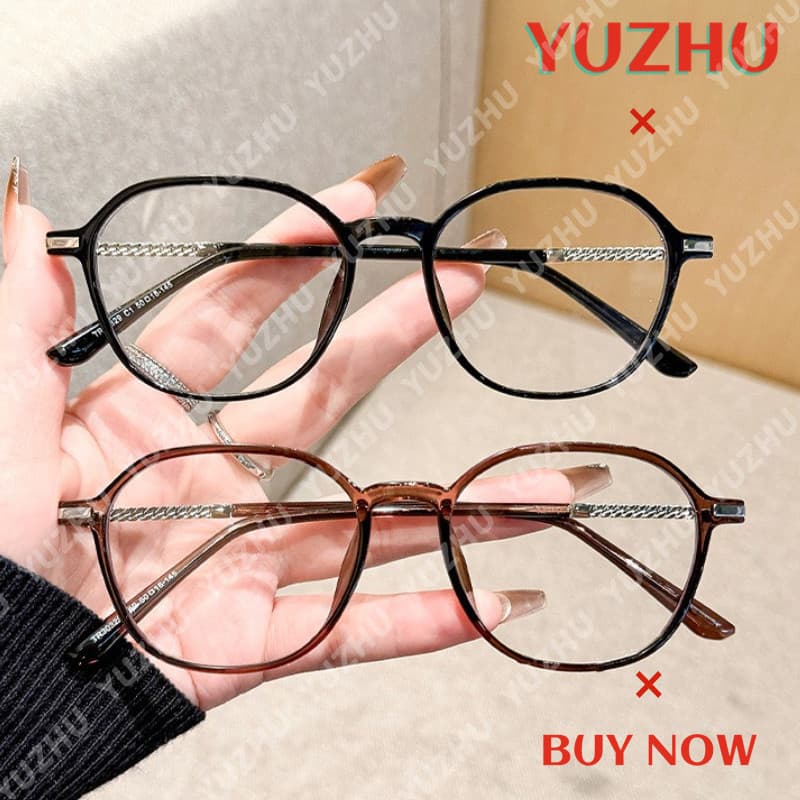 (YUZHU) Óculos De Armação Quadrada De Metal Vintage Literário TR90 Da Moda Coreana Anti Luz Azul