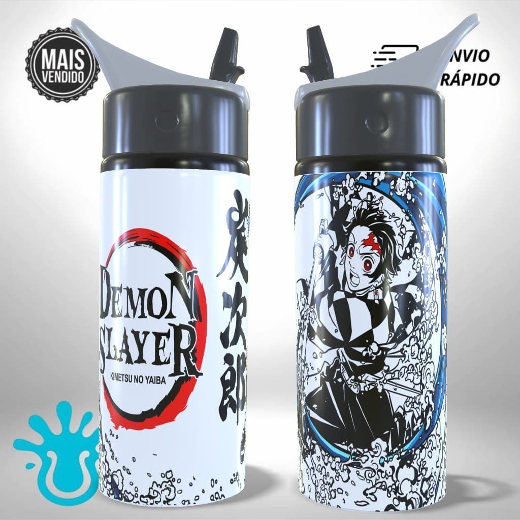 Garrafa Squeeze Kimetsu Demon Slayer Coleção Exclusiva Tanjiro Alumínio Infantil Escolar