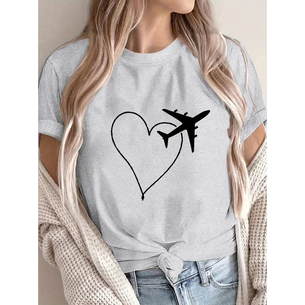 Camiseta Feminina Avião Coração Aviação 100% Algodao Premium