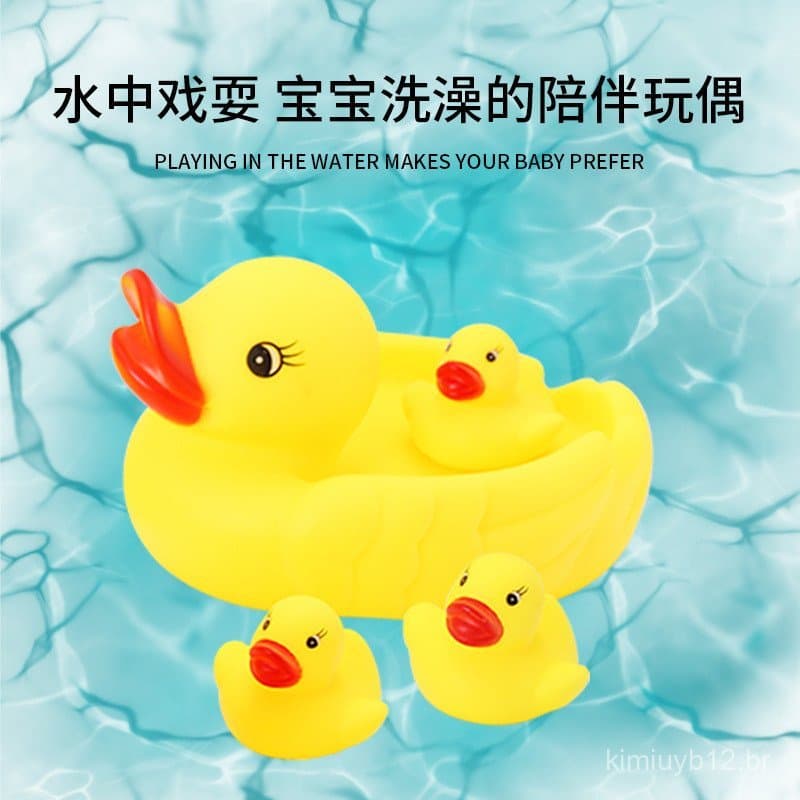 Venda direta de fábrica de patos de brinquedo para água: 1 pato de borracha grande e 3 pequenos que fazem som, pato mãe