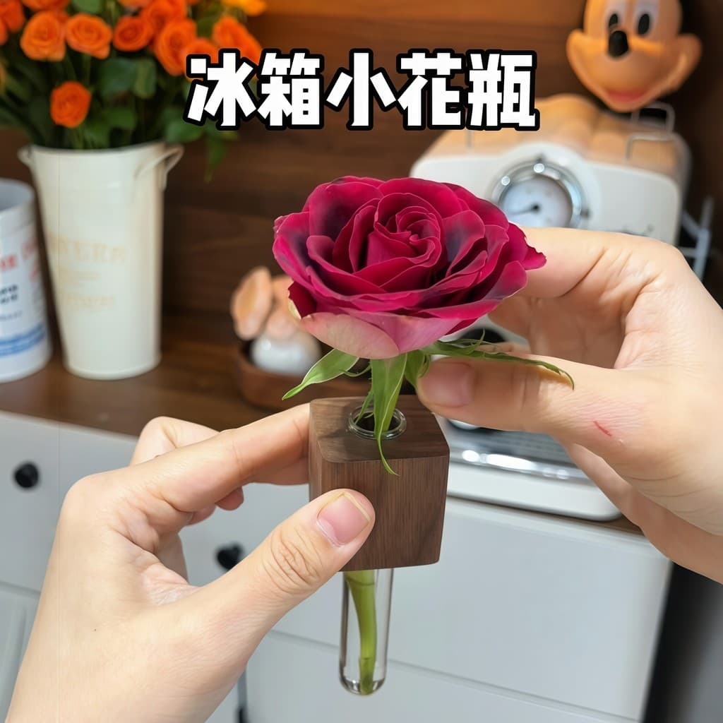 Arranjo de flores de madeira maciça adesivo magnético para geladeira 2025 novo estilo criativo decorativo ímã tubo de en