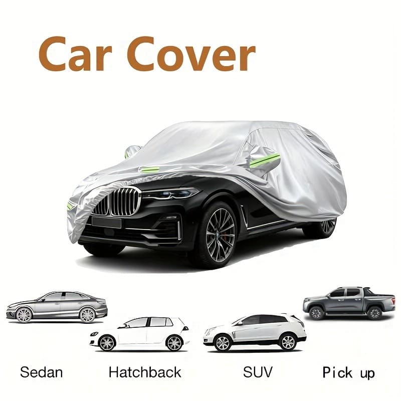 Capa de Carro Prateada Adequada para Hatchback/Sedã/SUV/Picape, Protetor Solar com Faixas Proteção Abrangente