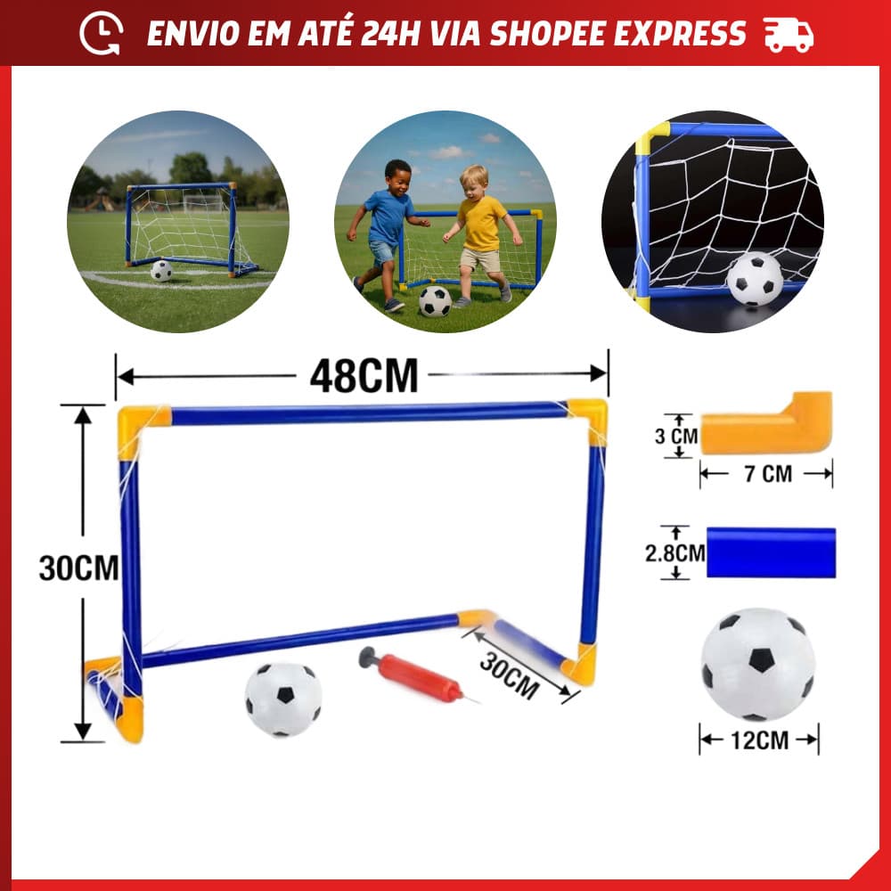 Kit Mini Trave com Rede 48cm + Bola + Bomba de Encher Trave Golzinho Futebol Infantil OFERTA