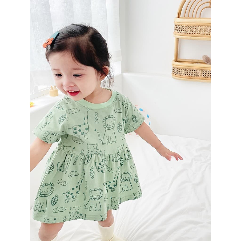 Meninas vestido dos desenhos animados versão coreana verão crianças vestido de algodão puro bebê menina roupas de bebê v