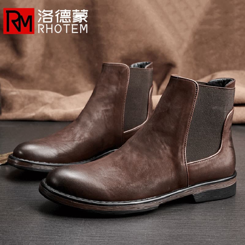 High-End marca Mid-Top Chelsea botas curtas masculino estilo britânico inverno forro de lã masculino Retro fosco couro M