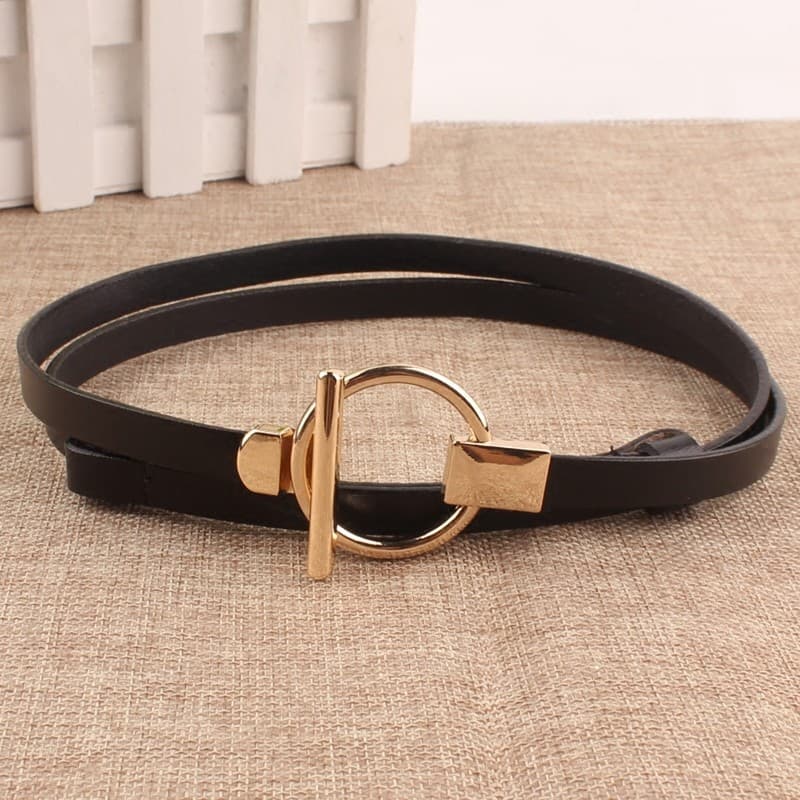 Senhoras estilo simples fivela redonda cinto fino moda couro ajustável All-Match acessórios de couro genuíno saia cinto