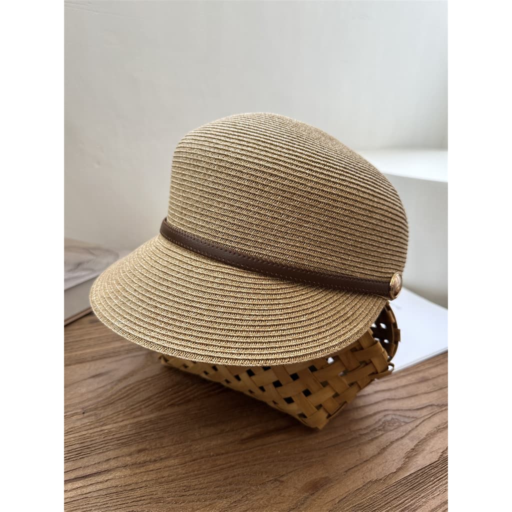 Simples chapéu equestre de palha fina feminino verão cavaleiro chapéu pequeno rosto férias protetor solar guarda-sol cha