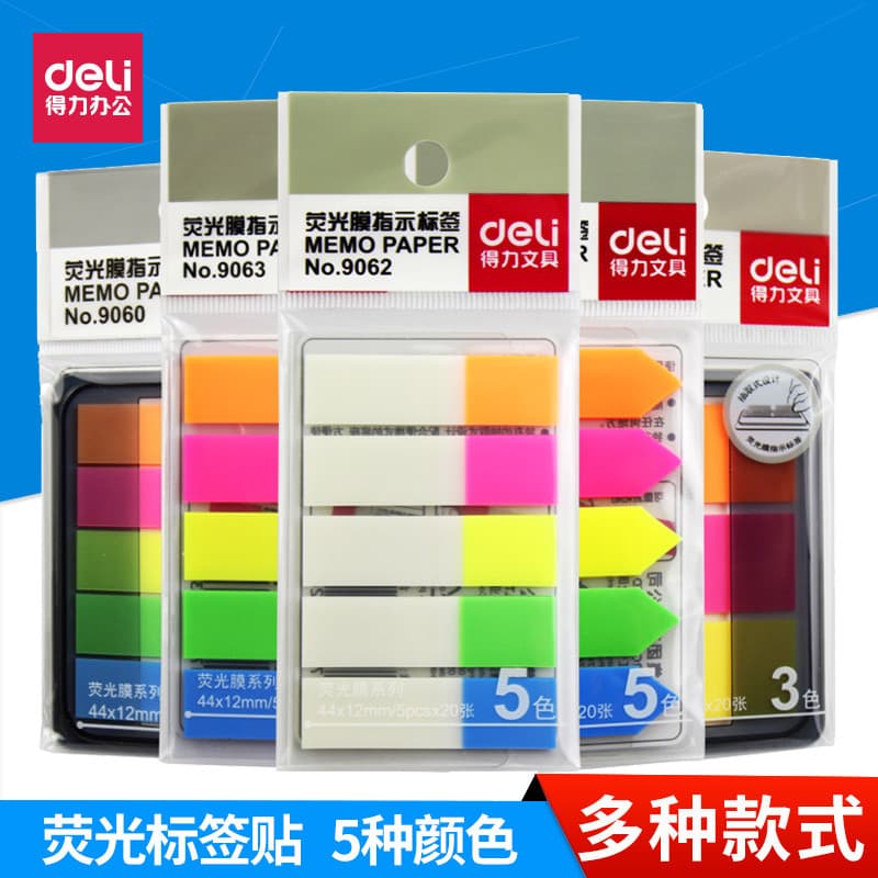 Deli etiqueta colorida fluorescente etiqueta instrução adesivo nota nota papel fluorescente classificação instruções eti