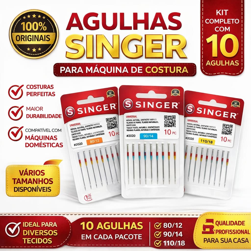 Kit 10 Agulha Singer 2020 Máquina Doméstica Original
