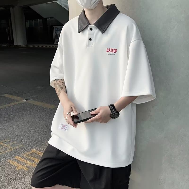 Estilo americano bonito camisa polo masculina de manga curta verão novo oversize Street Wear pesado topo juventude camis